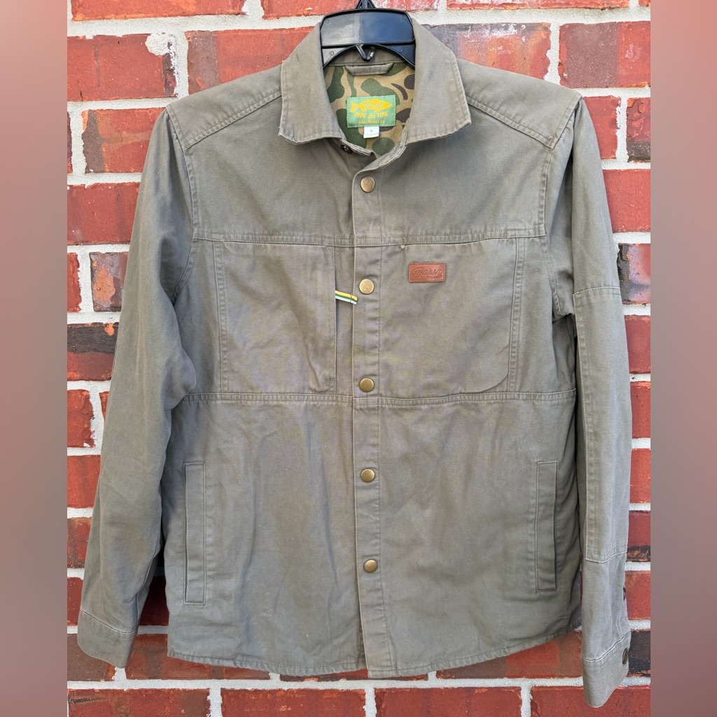 Marsh Wear Mens Delano Snap Up Fossil Green Canvas W/ Camo Accents S Shacket T2
